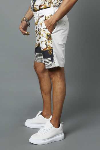 Buy_House Of Three_White Cotton Poplin Jewel Dravida Print Shorts _Online_at_Aza_Fashions