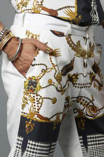 Shop_House Of Three_White Cotton Poplin Jewel Dravida Print Shorts _Online_at_Aza_Fashions