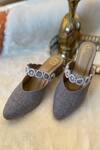 Shop_Modanta Footwear_Grey Embroidery Diamond Block Heels _at_Aza_Fashions