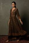 Buy_RI.Ritu Kumar_Black Anarkali Rayon Crepe, Dupatta Viscose Chinon, Palazzo Embroidered Set _Online_at_Aza_Fashions