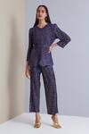 Buy_Scarlet Sage_Blue Polyester Zola Metallic Chevron Pleated Top And Pant Set_at_Aza_Fashions