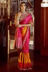 Buy_Tarun Tahiliani_Pink Silk Colorblock Saree With Blouse _at_Aza_Fashions