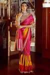 Buy_Tarun Tahiliani_Yellow Saree-silk Embroidered Mirror Silk Colorblock Saree With Blouse For Women_at_Aza_Fashions