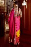 Shop_Tarun Tahiliani_Pink Silk Colorblock Saree With Blouse _at_Aza_Fashions