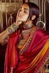 Buy_Tarun Tahiliani_Yellow Saree-silk Embroidered Mirror Silk Colorblock Saree With Blouse For Women_Online_at_Aza_Fashions