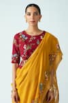 Buy_Payal Pratap_Maroon Cotton Linen Embroidered Floral Motifs Round Neck Begonia Blouse _Online_at_Aza_Fashions