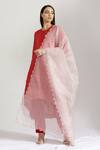 Label Earthen_Red Cotton Mal, Organza Silk Round Polka Dot Print Kurta Set _Online_at_Aza_Fashions
