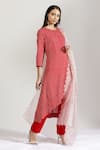 Buy_Label Earthen_Red Cotton Mal, Organza Silk Round Polka Dot Print Kurta Set _at_Aza_Fashions