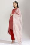 Shop_Label Earthen_Red Cotton Mal, Organza Silk Round Polka Dot Print Kurta Set _Online_at_Aza_Fashions