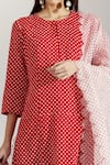 Label Earthen_Red Cotton Mal, Organza Silk Round Polka Dot Print Kurta Set _at_Aza_Fashions