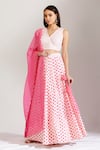 Buy_Label Earthen_White Cotton Mal V Neck Polka Dot Print Lehenga Set _at_Aza_Fashions