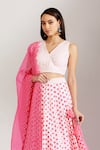 Shop_Label Earthen_White Cotton Mal V Neck Polka Dot Print Lehenga Set _Online_at_Aza_Fashions