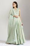 Label Earthen_Green Cotton Mal V Neck Polka Dot Print Lehenga Set _Online_at_Aza_Fashions