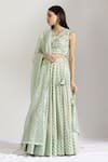 Buy_Label Earthen_Green Cotton Mal V Neck Polka Dot Print Lehenga Set _Online_at_Aza_Fashions