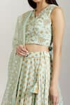 Shop_Label Earthen_Green Cotton Mal V Neck Polka Dot Print Lehenga Set _Online_at_Aza_Fashions