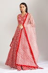 Buy_Label Earthen_Red Cotton Mal, Organza Silk V Neck Polka Dot Print Lehenga Set _at_Aza_Fashions