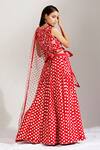 Shop_Label Earthen_Red Cotton Mal, Organza Silk V Neck Polka Dot Print Lehenga Set _at_Aza_Fashions