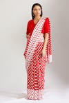 Buy_Label Earthen_White Cotton Mal V Neck Polka Dot Print Saree With Blouse _at_Aza_Fashions