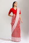 Buy_Label Earthen_White Cotton Mal V Neck Polka Dot Print Saree With Blouse _Online_at_Aza_Fashions