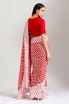 Shop_Label Earthen_White Cotton Mal V Neck Polka Dot Print Saree With Blouse _at_Aza_Fashions