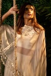 Shop_Pallavi Poddar_Ivory Dupion Embroidery Thread Round Rose Cape And Tiered Skirt Set _Online_at_Aza_Fashions