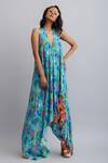 Buy_Nautanky_Blue Viscose Crepe Floral Halter Print Asymmetric Dress _Online_at_Aza_Fashions