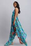 Shop_Nautanky_Blue Viscose Crepe Floral Halter Print Asymmetric Dress _Online_at_Aza_Fashions