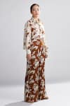 Shop_Koai_Brown Silk Floral Print Pant For Kids_at_Aza_Fashions