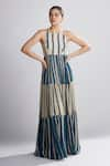 KoAi_White Chiffon Striped Tiered Maxi Dress _Online_at_Aza_Fashions