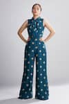 Buy_Koai_Green Cotton Silk Polka Dot Jumpsuit _at_Aza_Fashions