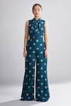 Koai_Green Cotton Silk Polka Dot Jumpsuit _Online_at_Aza_Fashions
