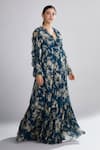 KoAi_Green Chiffon Floral Print Maxi Dress _Online_at_Aza_Fashions