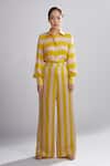 Shop_Koai_Yellow Silk Striped Pant For Kids_at_Aza_Fashions