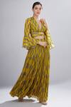 Buy_Koai_Yellow Chiffon Geometic Print Tie-up Crop Top _Online_at_Aza_Fashions