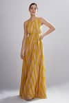 KoAi_Yellow Georgette Striped Maxi _Online_at_Aza_Fashions