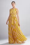 Buy_KoAi_Yellow Georgette Striped Maxi _Online_at_Aza_Fashions