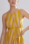 KoAi_Yellow Georgette Striped Maxi _at_Aza_Fashions