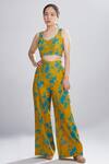 Buy_Koai_Yellow Chanderi Silk Floral Print Pant _at_Aza_Fashions