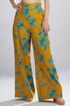 Shop_Koai_Yellow Chanderi Silk Floral Print Pant _at_Aza_Fashions