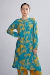 Buy_KoAi_Blue Chanderi Silk Floral Print Kurta _at_Aza_Fashions