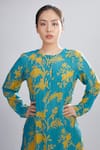 Buy_KoAi_Blue Chanderi Silk Floral Print Kurta _Online_at_Aza_Fashions