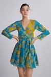 Buy_KoAi_Blue Chanderi Silk Wrap Dress _at_Aza_Fashions