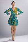 Shop_KoAi_Blue Chanderi Silk Wrap Dress _at_Aza_Fashions