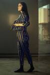 Shop_Shorshe Clothing_Blue Striped Handloom Cigarette Pant_at_Aza_Fashions