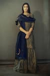 Shorshe Clothing_Blue Embroidered Chanderi Stole _Online_at_Aza_Fashions