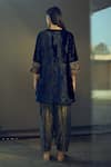 Shorshe Clothing_Blue Kurta Velvet Pant Handloom Tissue Notched Embroidered And Set _Online_at_Aza_Fashions