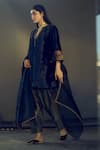 Buy_Shorshe Clothing_Blue Kurta Velvet Pant Handloom Tissue Notched Embroidered And Set _Online_at_Aza_Fashions