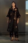 Buy_Shorshe Clothing_Black Velvet Notched Embroidered Kurta And Pant Set _at_Aza_Fashions