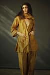 Shorshe Clothing_Gold Handloom Tissue Lapel Blazer And Pant Set _Online_at_Aza_Fashions