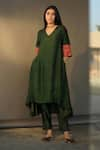 Buy_Shorshe Clothing_Green Kurta Handloom Mulberry Silk Pant Chanderi V Neck And Set _at_Aza_Fashions